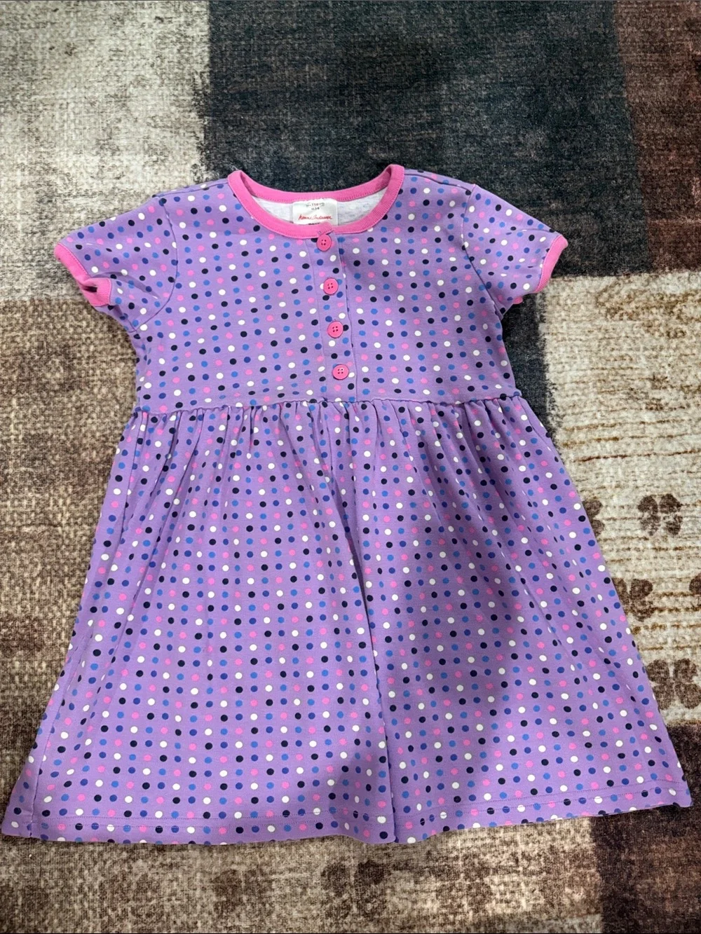 Hanna Andersson Purple Polka Dot Short-Sleeve Dress with Pink Trim